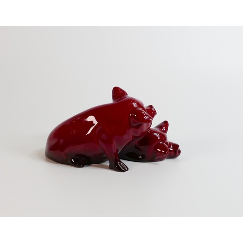 1073 - Royal Doulton Flambe model of a pair of snoozing pigs, h.10 x L18cm - slight scuff marks to one pigs... 