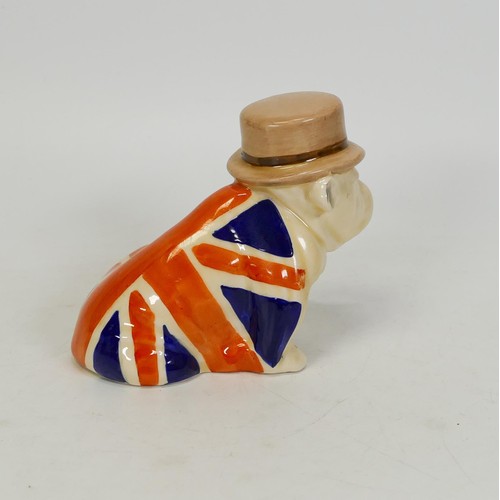 1078 - Rare Royal Doulton model of a seated Derby Bulldog. Miniature sized Bulldog draped with union jack w... 