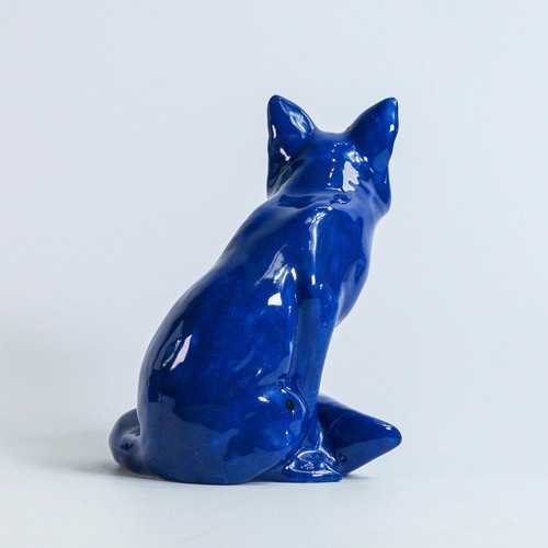 1088 - Royal Doulton Flambe model of a seated fox, covered in a rich blue glaze, printed factory marks, 17c... 