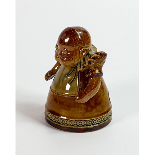 1124 - Royal Doulton Lambeth inkwell and cover in the form of a baby in a dress, h.9.5cm.