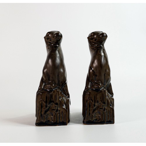 1127 - Royal Doulton 1920s pair of Stoneware models of a Sealion on a glacier by Richard Garbe, height 21cm... 