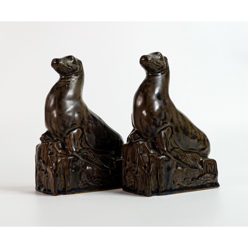 1127 - Royal Doulton 1920s pair of Stoneware models of a Sealion on a glacier by Richard Garbe, height 21cm... 