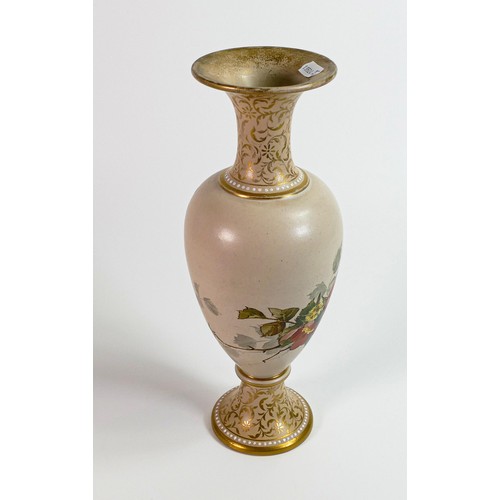 1142 - Doulton Lambeth Carrara ware vase, gilded & floral decorated by Kate Rogers, h.30cm, c1883, some wea... 