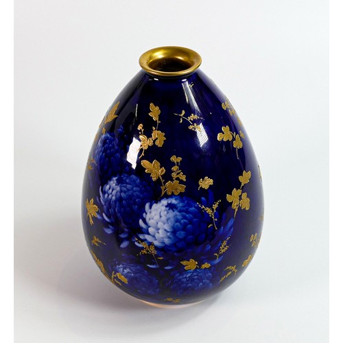 1145 - Doulton Burslem gilded two tone blue floral vase, h.22cm.