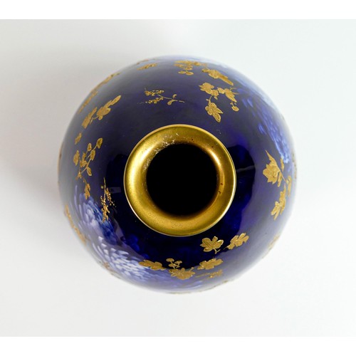 1145 - Doulton Burslem gilded two tone blue floral vase, h.22cm.