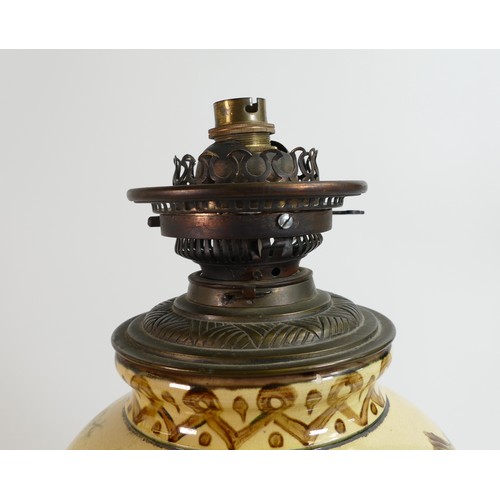 1146 - Doulton Lambeth Isabele Lewis Aesthetic period Hink's Duplex oil lamp converted to electric (crack a... 