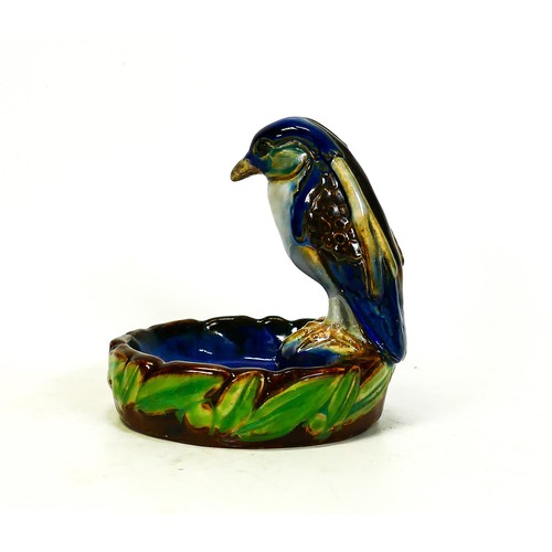 1196 - Doulton Lambeth 18846 Stoneware soap dish or bibelot, modelled with a night Heron perched on the sid... 