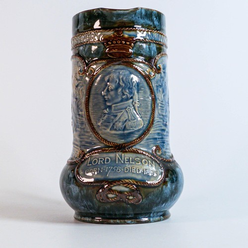 1221 - A Royal Doulton Stoneware commemorative Admiral Lord Nelson Jug, swollen cylindrical form with appli... 