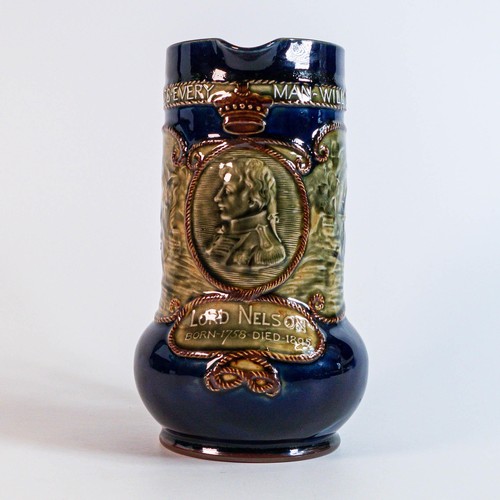 1222 - Royal Doulton Stoneware commemorative Admiral Lord Nelson jug, swollen cylindrical form with applied... 