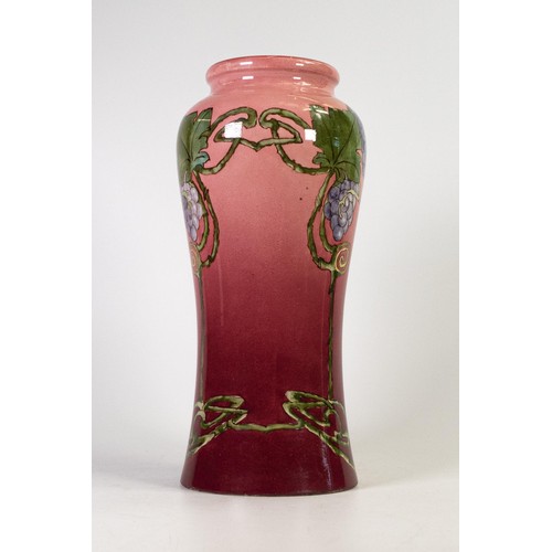 1243 - Doulton Lambeth Faience vase decorated with Art Nouveau stylised flowers on pink ground, artist sign... 