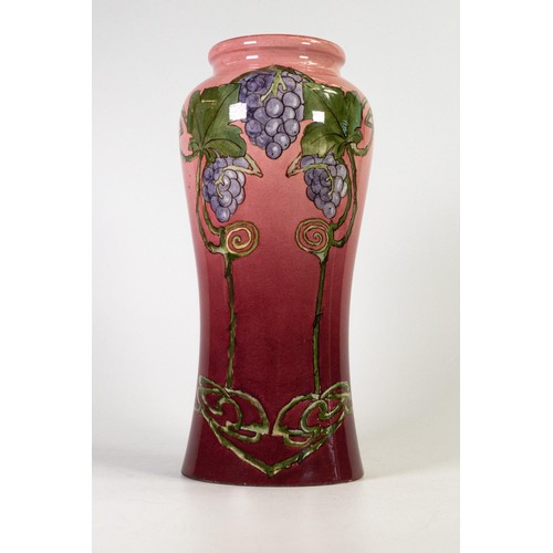 1243 - Doulton Lambeth Faience vase decorated with Art Nouveau stylised flowers on pink ground, artist sign... 