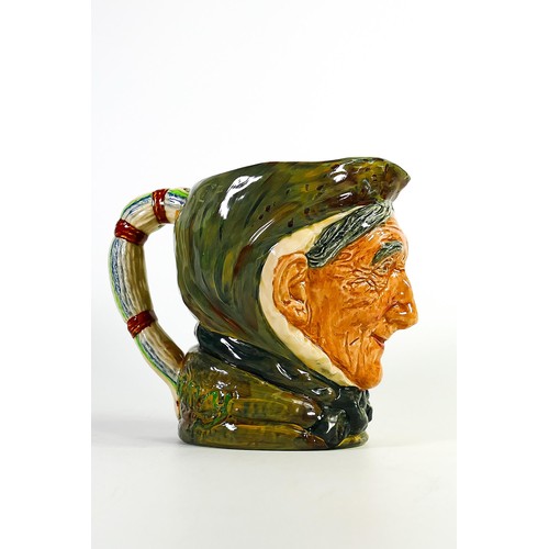 1334 - Royal Doulton rare large character jug Toothless Granny, in unusual green colourway - Hairline crack... 