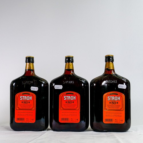 1401 - Three bottles of Stroh 80 fiery spiced Rum from Austria 1ltr 80% vol  (3)