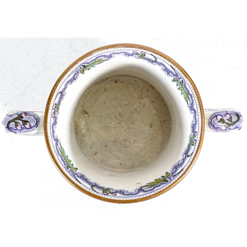 1434 - Victorian transfer printed Loving Cup, highlighted in overglaze enamels. Pattern name 'Foxglove' to ... 