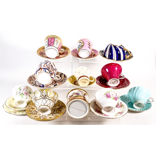 1440 - A collection of 19th century & later floral & gilt cups, saucers & mugs including manufacturers Ayns... 