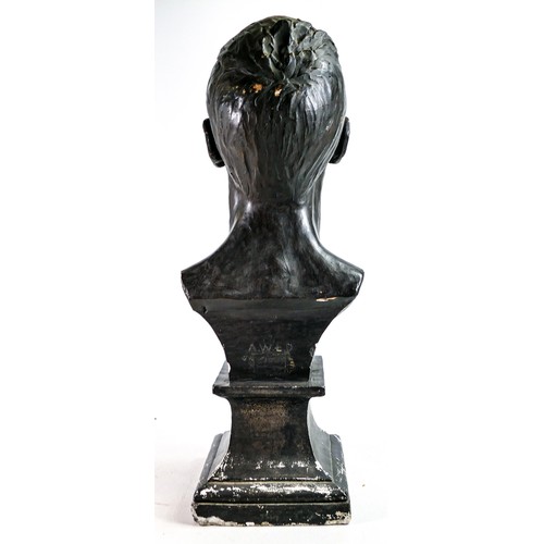 1454 - Large 20th century plaster bust, marked AWLD 1895 to rear, height 56cm