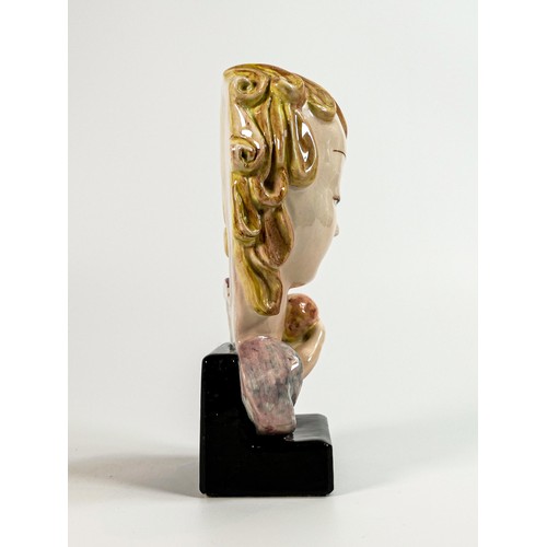 1457 - Goldscheider Vienna Art Deco bust of a lady holding an apple, height 20cm