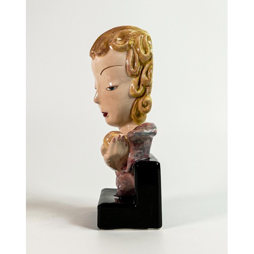 1457 - Goldscheider Vienna Art Deco bust of a lady holding an apple, height 20cm