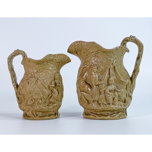 1461 - 19th century Jones & Walley relief moulded 'Gipsy' jugs, height of tallest 18cm (a/f - stress fractu... 