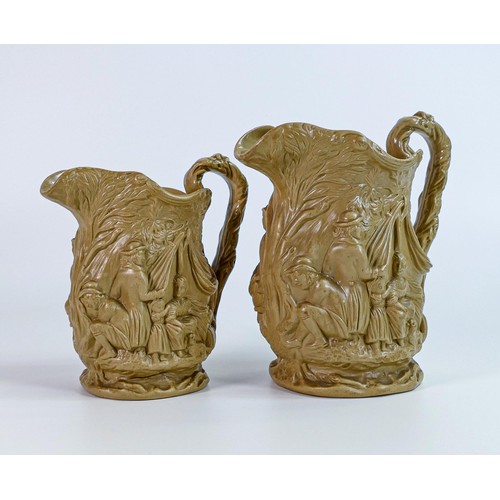 1461 - 19th century Jones & Walley relief moulded 'Gipsy' jugs, height of tallest 18cm (a/f - stress fractu... 