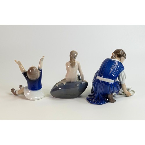 1470 - Royal Copenhagen porcelain figures x 3, comprising 'Only one drop' - 1745 girl with cat drinking 14c... 