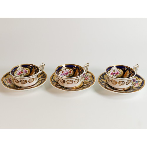 1498 - Three 19th century hand decorated H & R Daniels cups & saucers in pattern number 4044 (6)