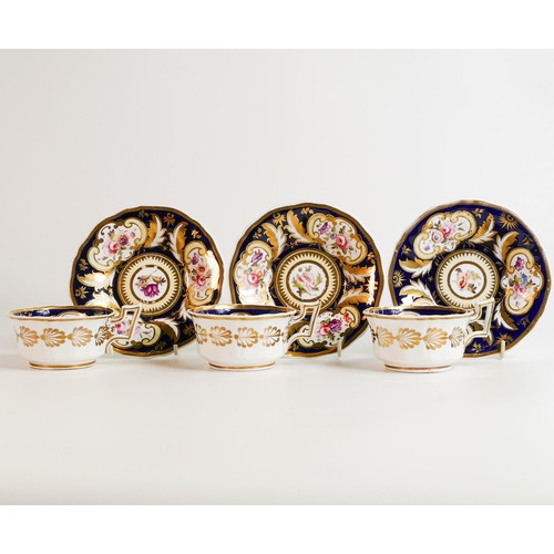 1498 - Three 19th century hand decorated H & R Daniels cups & saucers in pattern number 4044 (6)