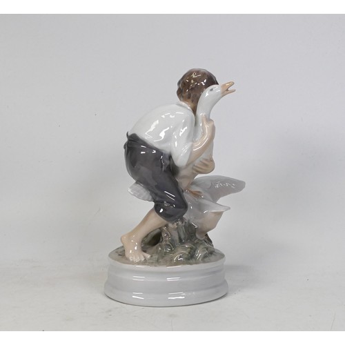 1520 - Royal Copenhagen figures seated boy with geese 2139, height 17cm