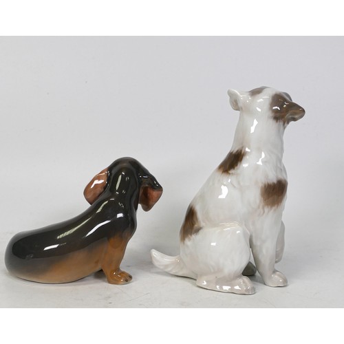 1523 - Royal Copenhagen figures of a seated Dachshund 3140 & Terrier 1452. tallest 12cm (2)