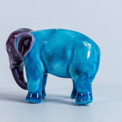 1561 - Bernard Moore baby elephant, in a rare purple and turquoise colour glaze, height 4cm