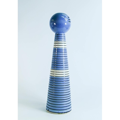 1574 - Large Modernist Pottery ribbed lamp base, with no markings & production faults to base, height 52cm