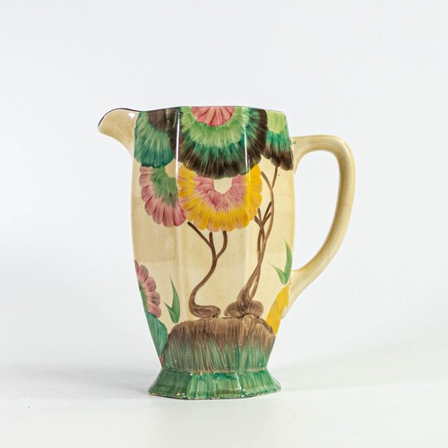 1587 - Clarice Cliff Aurea large Lotus jug. Height 18cm (hairline by handle from top rim and goes 3/4 way d... 