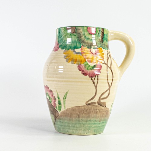 1588 - Clarice Cliff Aurea large jug. Height 20cm (5cm crack from top rim and crazing)