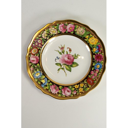 1594 - Pair of 19th century Copeland Spode plates, with floral decoration plus another Spode gilded plate, ... 