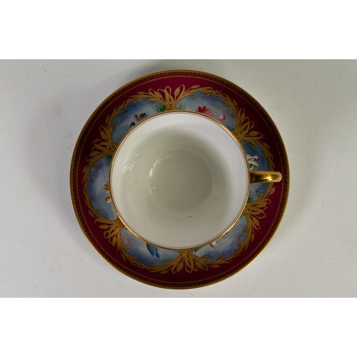 1595 - 19th century Spode cup & saucer, gilded and hand painted with swans & various birds. (2)