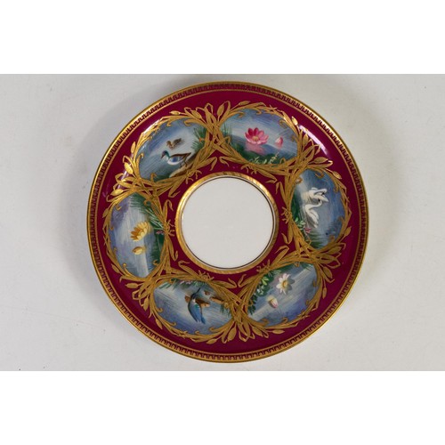 1595 - 19th century Spode cup & saucer, gilded and hand painted with swans & various birds. (2)