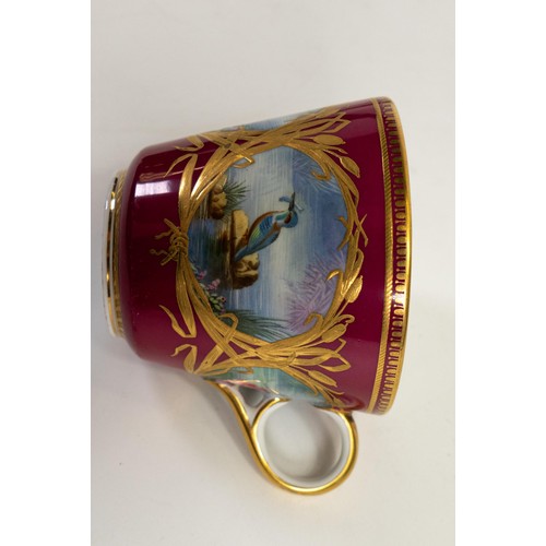 1595 - 19th century Spode cup & saucer, gilded and hand painted with swans & various birds. (2)