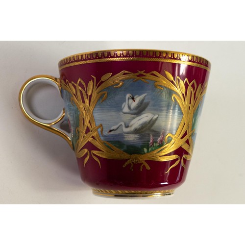 1595 - 19th century Spode cup & saucer, gilded and hand painted with swans & various birds. (2)