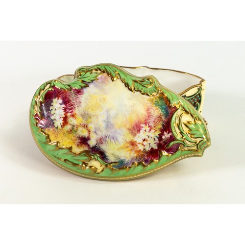 1627 - Coalport jewelled shaped box & cover, gilded & hand painted with flowers, 15cm x 9.5cm, small Fine h... 