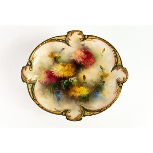 1629 - Hadley's Worcester comport, hand painted with flowers, h.11 x d.26cm, a/f - 10cm hairline crack to t... 