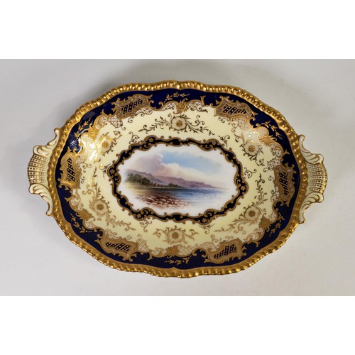 1630 - Coalport gilded dish and small vase, both hand painted with landscape scenes, a.f - dish has one han... 