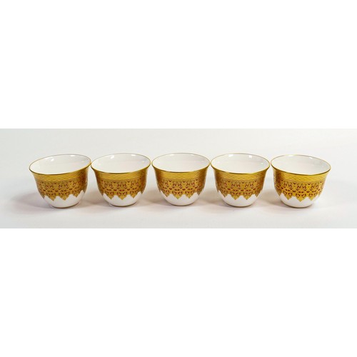 1641 - De Lamerie Fine Bone China heavily gilded Trellis & Diamond pattern tea bowls, specially made high e... 