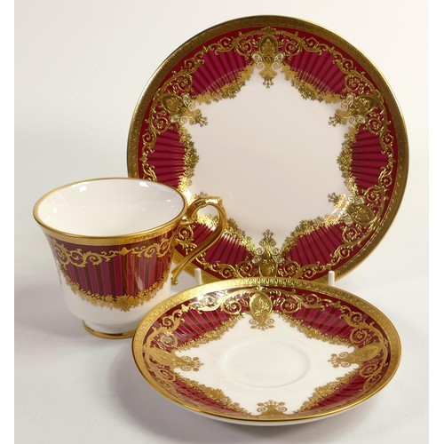 1661 - De Lamerie Fine Bone China deep red Carnival patterned trio, specially made high end quality items (... 