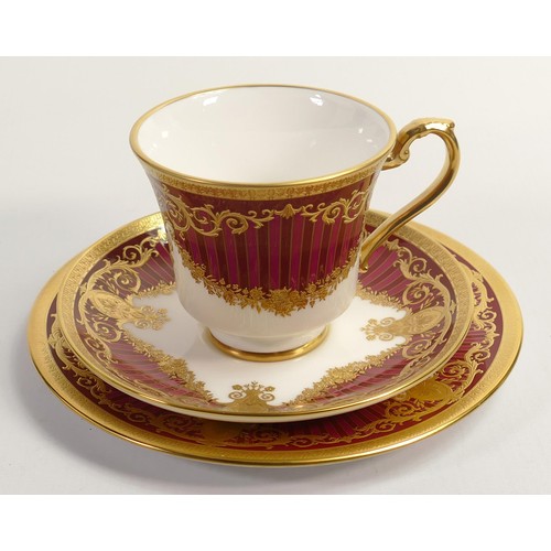 1661 - De Lamerie Fine Bone China deep red Carnival patterned trio, specially made high end quality items (... 