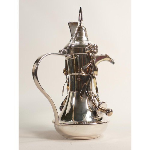 1681 - De Lamerie Fine large silverware plated Arabic Finjan coffee pot with ribbons & child's pacifier / d... 