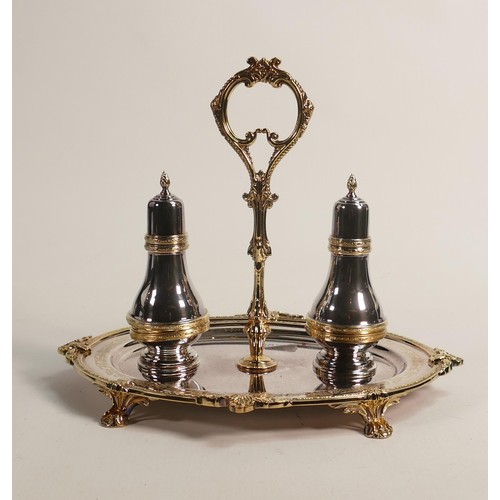 1683 - De Lamerie Fine large silverware plated Robert Adam pattern condiment set in presentation bag, speci... 