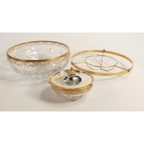 1688 - De Lamerie cut glass crystal & gilt metal 2 tier  Caviar bowl, in presentation bag, specially made h... 