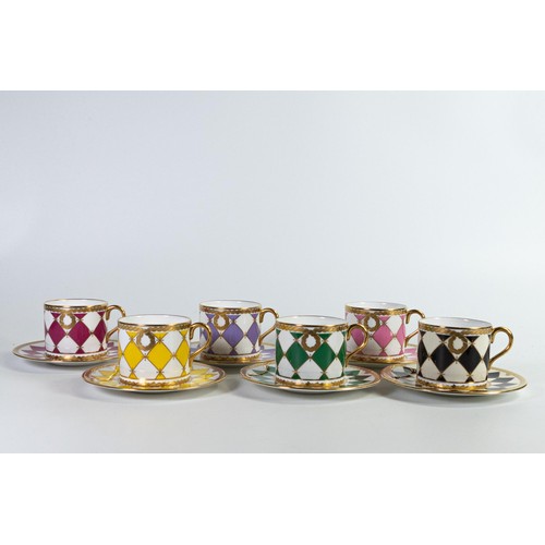 1700 - De Lamerie set of six Harlequin checker cups & saucers, specially made high end quality items, Made ... 