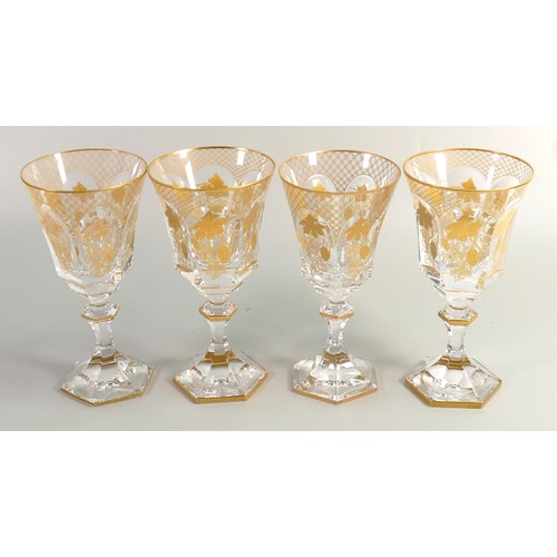 1718 - De Lamerie Fine Bone China Vine Trellis pattern heavily gilded wine glasses, specially made high end... 