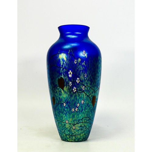 1724 - Okra Art Glass Nightshade pattern vase, height 21cm